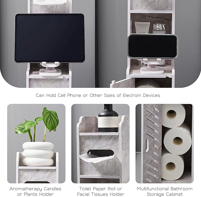 Doxo Small Bathroom Storage Cabinet, Behind Toilet Bathroom Organizer, Narrow Toilet Paper Cabinet for Restroom (Marble White)