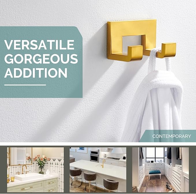 Angle Simple Towel Hook, SUS 304 Stainless Steel Wall Coat Hook, Bathroom Double Hand Towel Holder, Brassy Gold