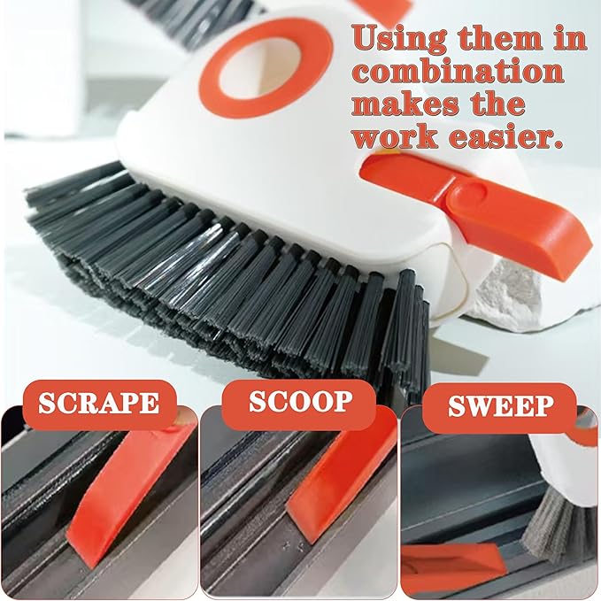 AYNUUY 2 in 1 Groove Cleaning Brush, Window Track Cleaning Tools Multifunction Grout Cleaner Tool with Tweezers and Scraper for Sliding Door Track, Window Seal, Sill (Orange 2Pcs)