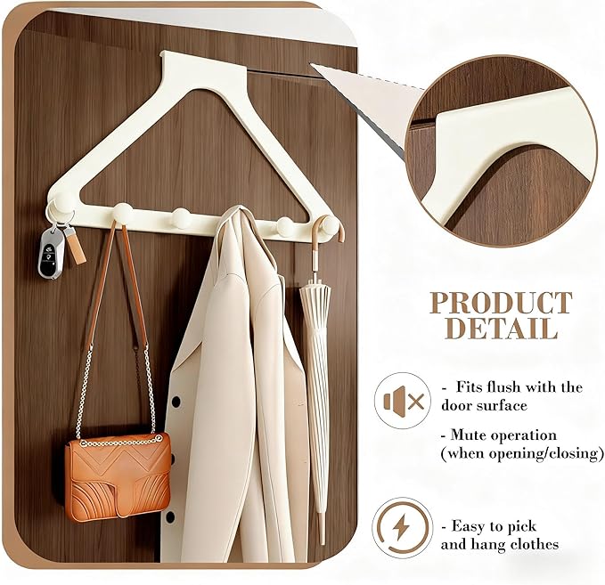 HGZBS Over Door Hooks, No Drill Silent Use 6 Hooks for Towels & Clothes, Modern Matte Metal 10.6 inch (Cream White, Extended)