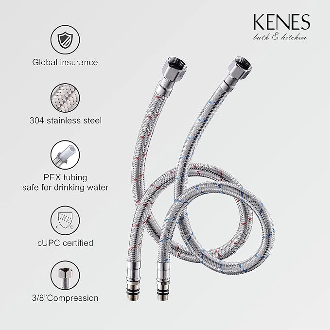 KENES Single Handle Bathroom Sink Faucet, Brushed Nickel Vanity Faucet for Bathroom Sink, with Pop Up Drain Stopper & Water Supply Lines LJ-9031