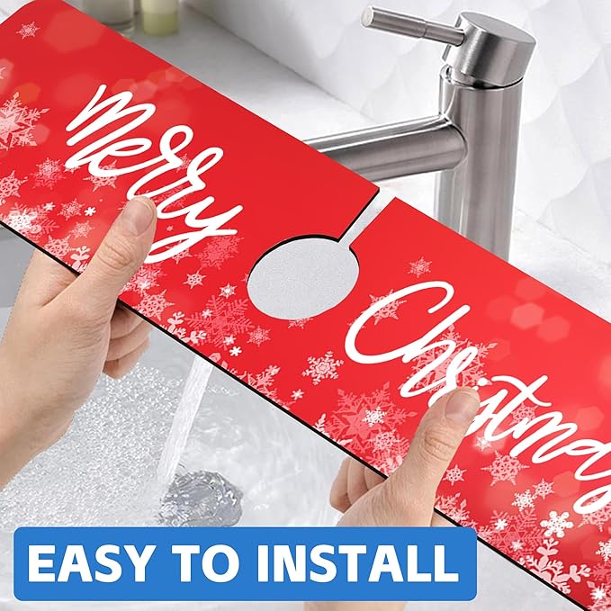 Merry Christmas Snowflake Kitchen Sink Splash Guard Mat Absorbent Fast Drying Mat Faucet Draining Mat Sink Splash Guard Behind Faucet Drip Catcher for Kitchen Bathroom 5.5"×24"