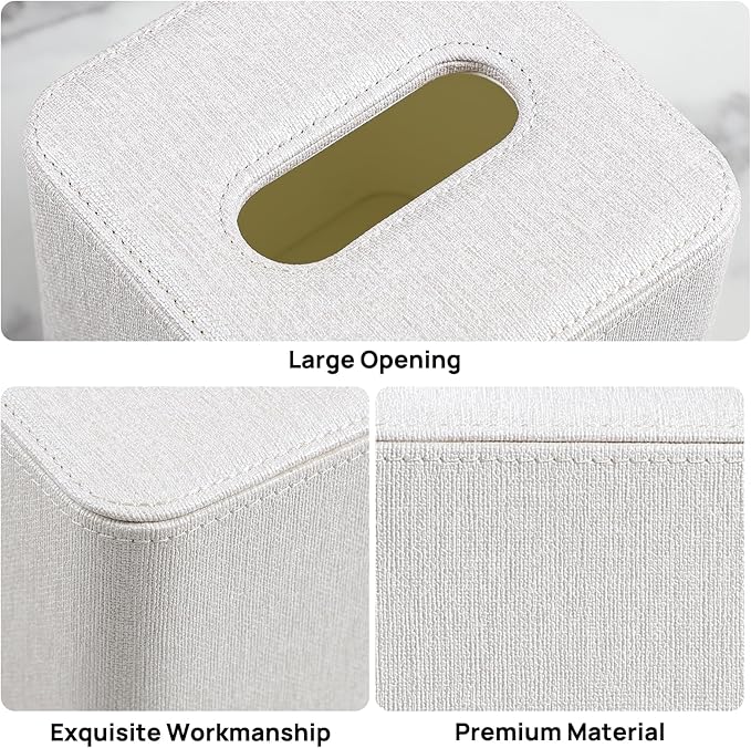 Square Linen Tissue Box Cover with Magnetic Closure, Modern PU Leather Tissue Box Holder for Bathroom Vanity NightStands Bedroom Office Desk, Stylish Cube Tissue Holder