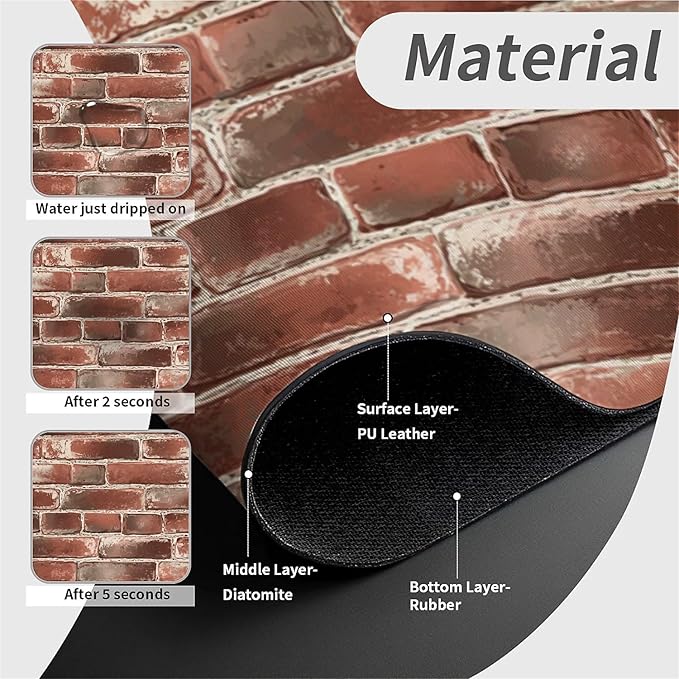 Kitchen Sink Splash Guard，Red brick wall Faucet Mat Sink Gadgets-Super Absorbent Fast Drying Mat Drip Catcher for Kitchen, Bathroom,Sink Mat, Dish Drying Mat, Bathroom(15" X 5.5" )