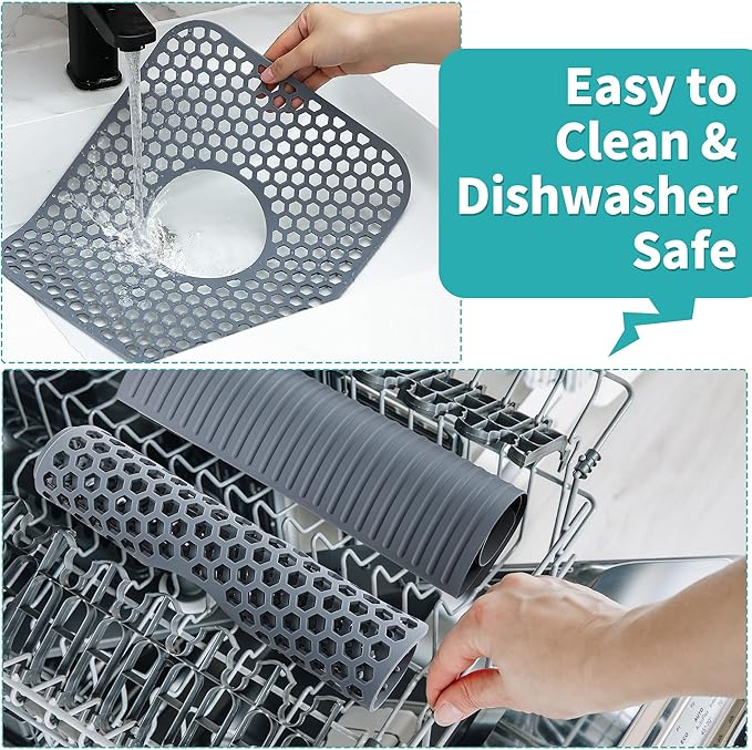 3 Pack Sink Mat and Sink Saddle Set, Sink Protectors for Kitchen Sink, Silicone Sink Saddle Mat Dishwasher Safe, Non Slip Folding Sink Grid to Protect Sink from Stains, Damage, Scratches