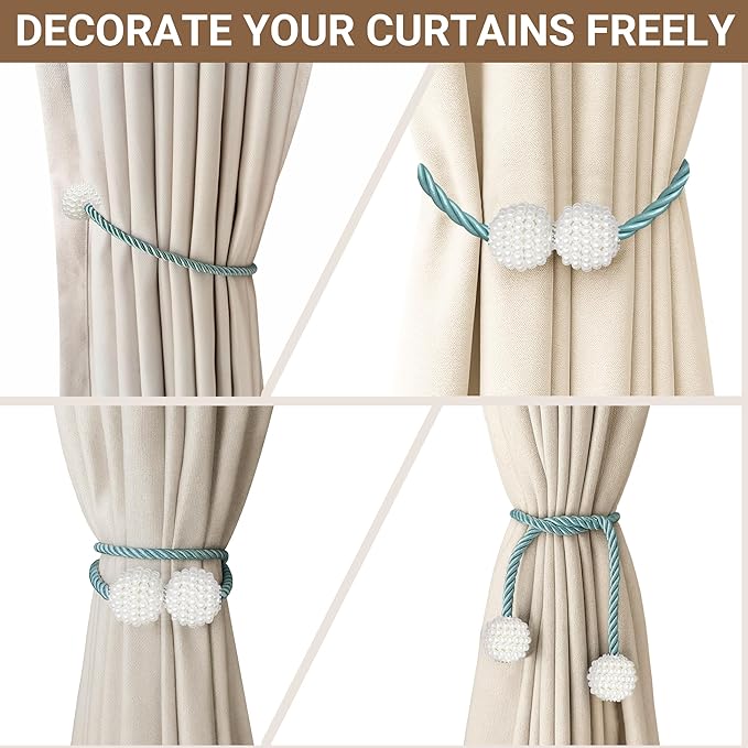 Hion Magnetic Curtain Tiebacks Blue 2pcs, Curtain Tiebacks Buckles Holdbacks Holders Hooks Clip for Home Bedroom Office Decorative Curtain