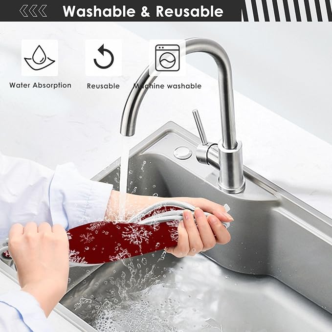 2 PCS Kitchen Sink Splash Guard 14.9 Inch Faucet Mat for Kitchen Sink Bathroom Sink Faucet Absorbing Drip Drain Mat Pad Microfiber Soft Washable Red Christmas Gingerbread Snowflakes