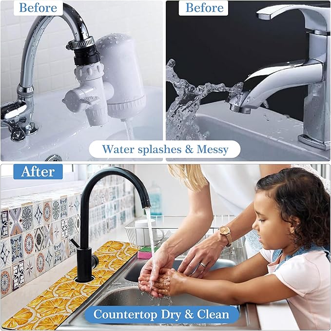 Yellow Fruit Lemon Faucet Mat Splash Guard Yellow Fruit Lemon, Soft Diatom Mud Material, Strong Water Absorption, Non-slip,Easy to Clean for Bathroom, Kitchen 23.5"X5.5"