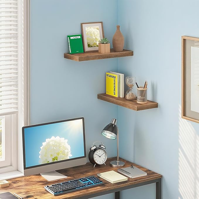 Vervida® Floating Shelves for Wall, Wall Mounted Shelf Set of 2, 24" Hanging Shelf with Invisible Brackets, for Wall in Bathroom, Bedroom, Toilet, Kitchen, Living Room, Office, Rustic Brown