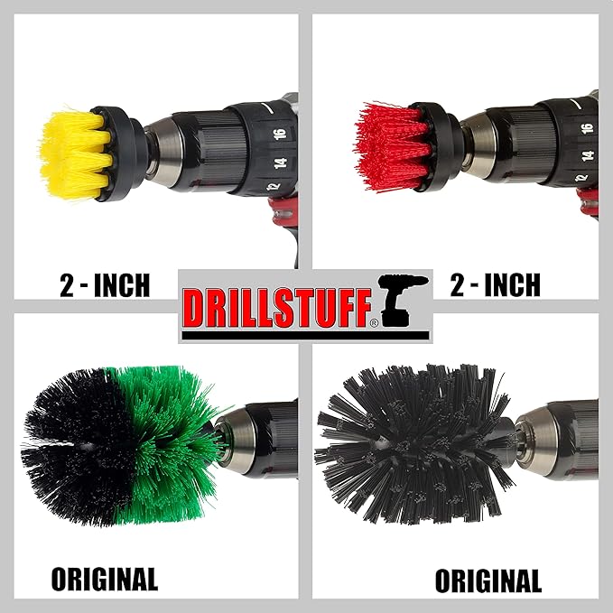 Power Scrubbing Brushes - Cordless Drill Attachment Set - Shower Cleaning Brush for Drill - Stiff Bristle Concrete/Deck Scrub Brushes - Kitchen Stove/Oven/Sink Scrubber - Safe BBQ Grill Cleaning