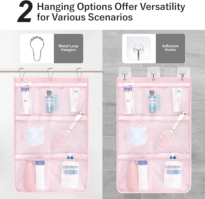 F-color Cruise Essentials 2026 - Mesh Shower Organizer Hanging with 7 Pockets for RV Gym Camping, Quick-Dry Portable Toiletry Bag with Metal Hooks for Bathroom Travel Toiletries