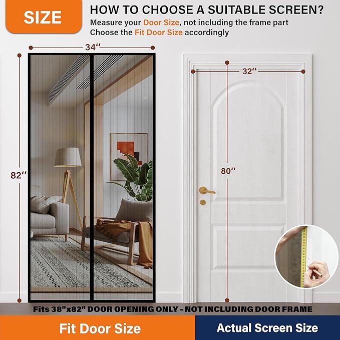 Magnetic Screen Door, Heavy Duty Door Screen Magnetic Closure Keep Bugs Out,Pet & Kid Friendly，Hands Free Door Screen Fit Door Size 32 x 80 Inches White