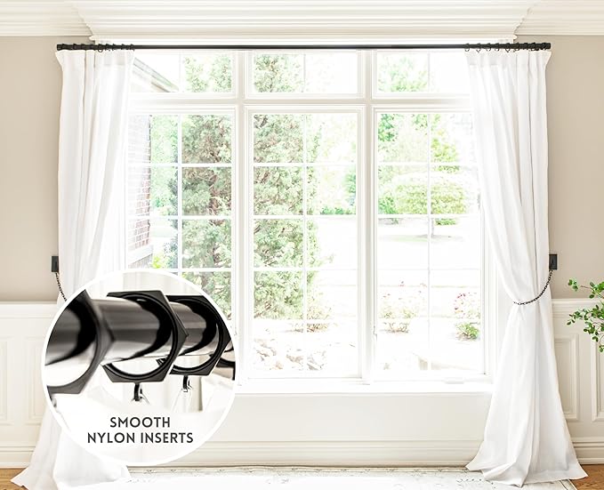 BlastHome® Luxury Curtain Rings - Premium Metal with Quiet, Smooth, Removable Nylon Inserts - Pinhooks and Clips Included - 1 1/2" Inside Diameter - 18 Rings for Two Standard Curtains - Tuxedo Black