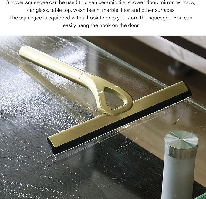 Shower Squeegee for Glass Doors, Stainless Steel with Adhesive Hook All Purpose Streak Free Squeegee for Shower Glass Tile Window Mirror and Car 9 Inch