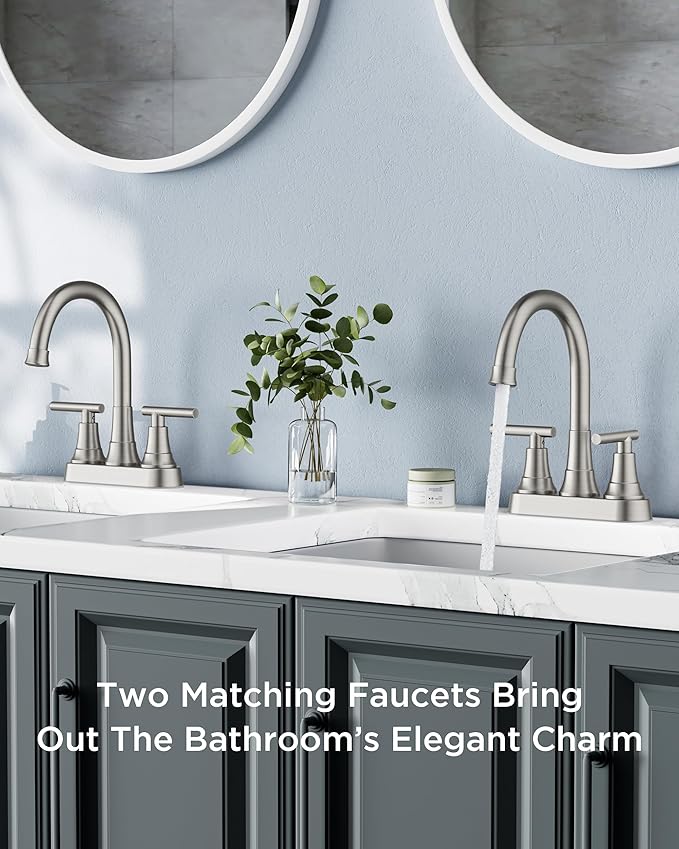 FORIOUS Bathroom Faucets Brushed Nickel, 4 Inch Centerset Bathroom Sink Faucet 2 or 3 Hole with Pop up Drain and cUPC Hose, Two Handles Control, 360° spout for Restroom,Vanity, Rv, 2 Pack