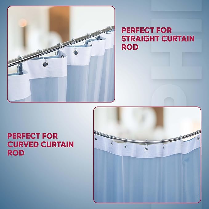 Shower Curtain Hooks Rust Proof (Set of 12) - Stainless Steel Shower Curtain Rings - Anti Slip Roller Balls for Easy Glide (Omega Double Hooks, White)