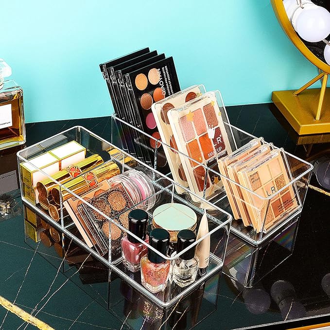 JessLab Acrylic Organizers, Bathroom Organizer for Drawer, Cosmetic Display Cases for Vanity, Countertop, Desk, Kitchen, and Makeup Storage, 3-Section