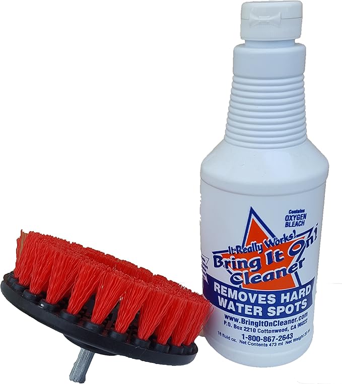 Bring It On Cleaner Water Spot Remover Plus 5 Inch Cleaning Drill Scrub Brush, Cleaning Drill Scrub Brush, Cleaning Brush for Drill, Drill Brush Attachment (16 oz)