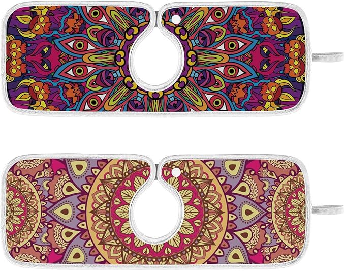 Sink Faucet Absorbing Mat Kitchen Sink Splash Guard Splash Faucet Drip Catcher for Bar RV Bathroom 2PCS 14.9x5.5in Mandala Pattern Purple and Orange
