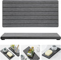 2PCS Diatomite Water Absorbing Stone Drying Tray Mat for Bathroom & Kitchen Counter, Instant Dry Drink Bar Coaster, Vanity Sink Caddy Organizer, Dish Soap Sponge Holder, Dark Gray, 8"x3.8"