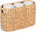 Toilet Paper Storage Holder with Built-in Handles, Water Hyacinth Toilet Papers Holder for up to 6 Mega Rolls, Wicker Toilets Paper Baskets, Decor Bathroom Storage Basket for Countertops,Shelves