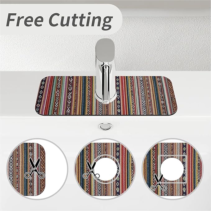 Kitchen Sink Splash Guard，Tribal，Bohemian style Faucet Mat Sink Gadgets-Super Absorbent Fast Drying Mat Drip Catcher for Kitchen, Bathroom,Sink Mat, Dish Drying Mat, Bathroom(15" X 5.5" )