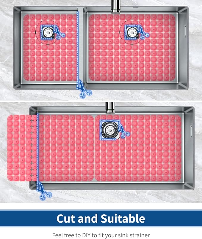 Bligli PVC Sink Protectors, 2 Pack, 15.7x11.8 inches for Stainless/Ceramic Sinks, Drain Mats, Red