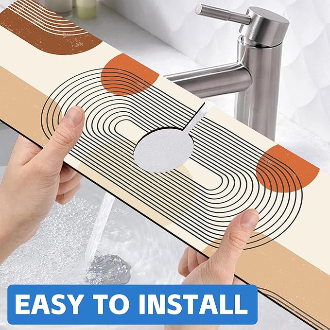 Abstract Minimalistic Geometric Sink Faucet Absorbing Mat Sink Splash Guard Faucet Mat Draining Mat Fast Drying Sink Protectors for Kitchen and Bathroom 5.5"×24"