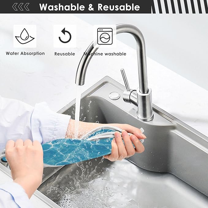 2 PCS Kitchen Sink Splash Guard 14.9 Inch Faucet Mat for Kitchen Sink Bathroom Sink Faucet Absorbing Drip Drain Mat Pad Microfiber Soft Washable Blue Pool Ripples