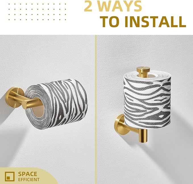 Toilet Paper Holder Brushed Dark Gold, Angle Simple SUS304 Stainless Steel Bathroom Paper Roll Holder Hanger, Lavatory Tissue Dispenser Wall Mount