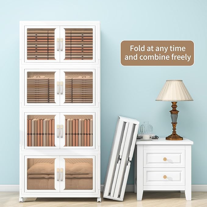 Large Stackable Storage Bins with 2 Lids, 990QT-165QT*6Tier Foldable Cabinet for Closet Organizers, Plastic Storage Containers Box with Wheels