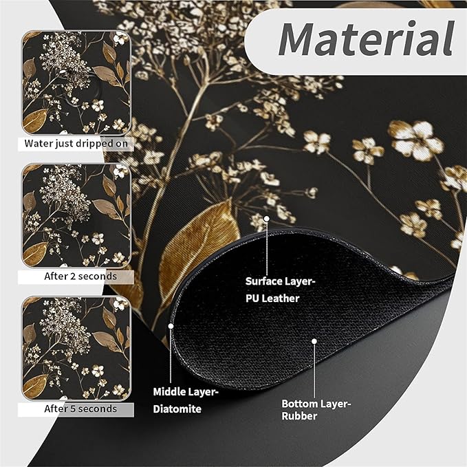 Kitchen Sink Splash Guard，small-flowers and leaves- Faucet Mat Sink Gadgets-Super Absorbent Fast Drying Mat Drip Catcher for Kitchen, Bathroom,Sink Mat, Dish Drying Mat, Bathroom(15" X 5.5" )