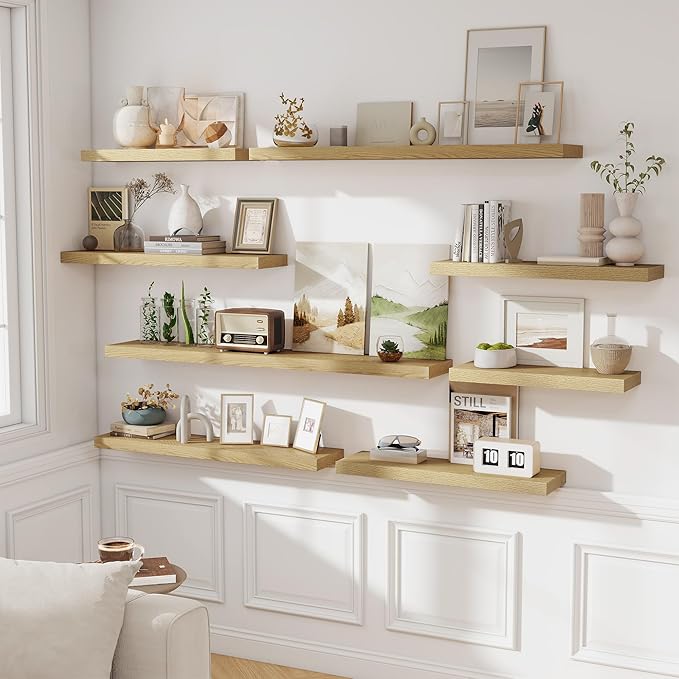 Fun Memories 36 Inch Floating Shelves, Wall Shelves Set of 2 for Bathroom/Living Room/Bedroom/Kitchen, Wall Mounted Floating Shelf for Home Decor with Invisible Brackets, Oak