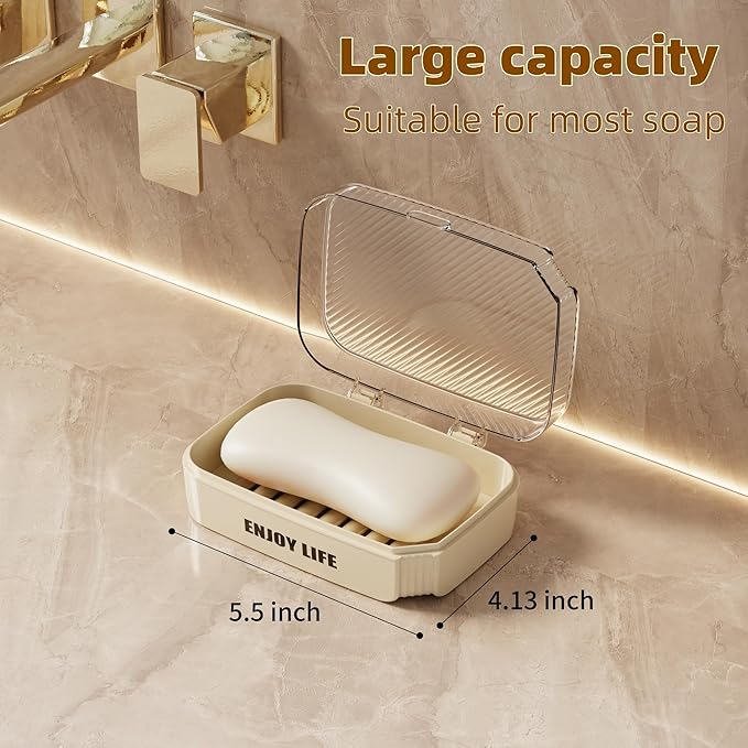 Soap Holder with Lid, 2 Packs Draining Soap Box for Shower, Bar Soap Holder Case Container, Portable Bar Soap Holder Dish, Soap Case for Bathroom, Shower- Clear