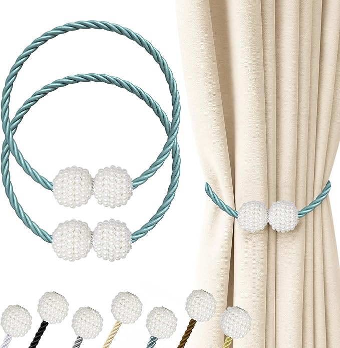 Hion Magnetic Curtain Tiebacks Blue 2pcs, Curtain Tiebacks Buckles Holdbacks Holders Hooks Clip for Home Bedroom Office Decorative Curtain