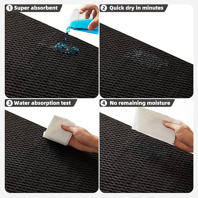 Black Bathroom Rugs Non Slip Washable, Super Absorbent Thin Bath Mat Small Quick Dry Low Pile Bathroom Rug, Black 16''x24''