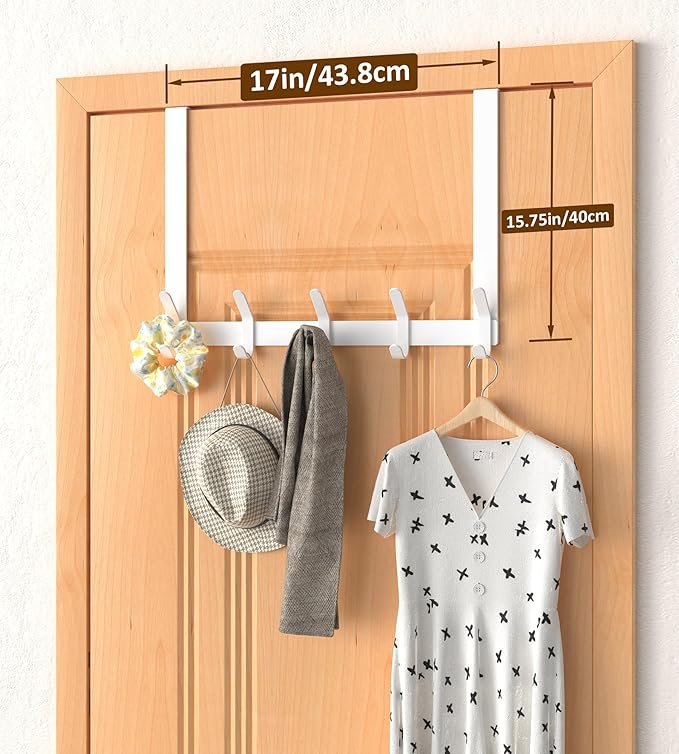 Long Over The Door Hooks Hanger with 15.75" Arms for for Easier Access by Shorter, J16U, Perfectly Fits US Standard 1 3/4-inch Doors, Towel Rack Bathroom Organizer Holder, White