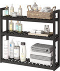 FILWH Bathroom Shelf Bamboo Organizer Rack Adjustable 3-Tier Storage Shelf Wall Mounted Storage Rack Over The Toilet Utility Shelves Living Room Kitchen Shelf(Black)