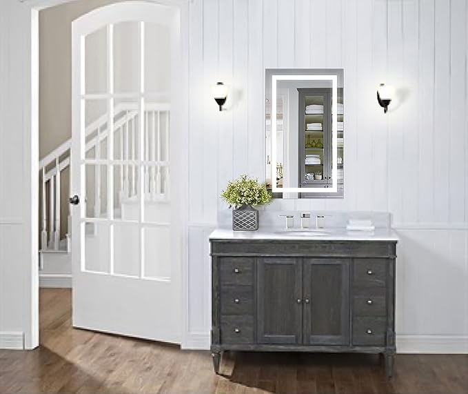 Krugg | 18 Inch X 30 Inch LED Bathroom Mirror | Lighted Vanity Mirror Includes Dimmer & Defogger | Wall Mount Vertical or Horizontal Installation