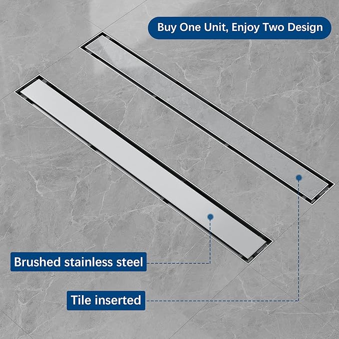 Neodrain 30-Inch Brushed Linear Shower Drain, 2-in-1 Flat & Tile Insert Cover, Stainless Steel Linear Drain, Brushed Rectangle Shower Floor Drain with Hair Strainer, Shower Drain Base