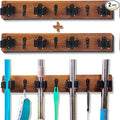 2 Pack Mop and Broom Holder Wall Mount Solid Wood Broom Rack Wall Mount 4 Positions 3 Hooks for Home, Kitchen, Garden, Tools, Garage Organizing, Cleaning Supplies Organizer Indoor Outdoor
