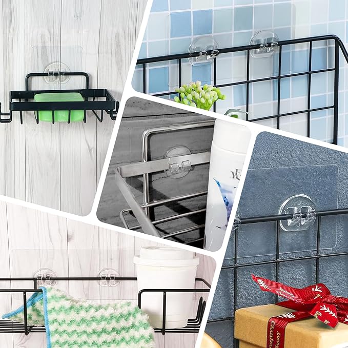 14 Pack Shower Caddy Adhesive, Strong Adhesive Hooks, Soap Holder, Bathroom Rack, Kitchen Rack