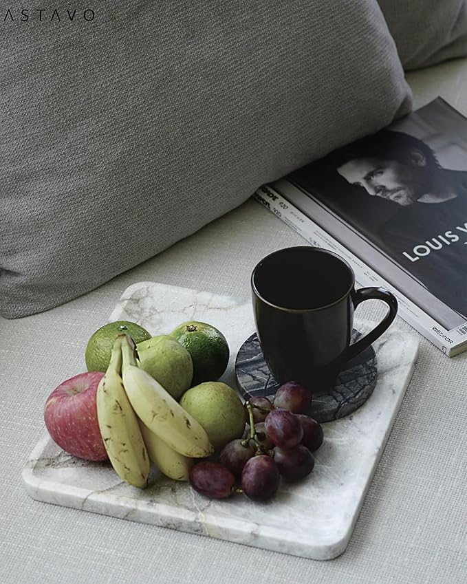 Natural Square Grey Marble Tray 10.6" – Luxurious Grey-White Marble Decorative Tray for Fruits, Food, Perfume, Jewelry, & Keys, Versatile Home Decor Tray for Bathroom, Vanity, Coffee Table & Entryway