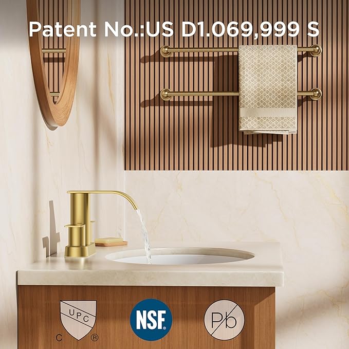 FORIOUS Brushed Gold Bathroom Sink Faucet, Waterfall 4 Inch Centerset Bathroom Faucets with Metal Pop up Drain and cUPC Hose for Basin, Vanity, RV, Lavatory 2 or 3 Hole Sink