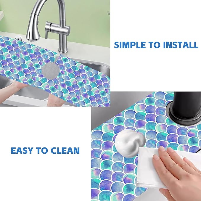 Watercolor Rainbow Scales Sink Faucet Absorbing Mat Sink Splash Guard Faucet Mat Draining Mat Fast Drying Sink Protectors for Kitchen and Bathroom 5.5"×24"