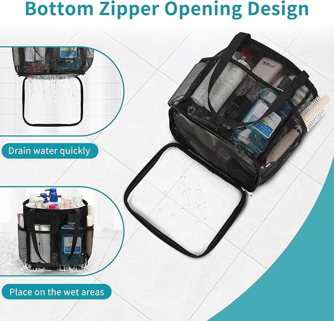 Hanging Shower Caddy, Mesh Shower Caddy Portable with Waterproof Phone Pouch for College Dorm Room Essentials, Large Capacity Shower Bag Basket with 7Pockets for Bathroom, Gym, Camping, Swiming, Beach