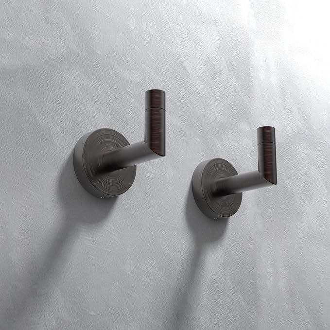 LAKETON Collection, 2 Packs Modern Zinc Robe Towel and Coat Hook, Wall Hook for Bath and Kitchen, Two Screws with Threaded Wall Anchor, Easy to Install, Venetian Bronze