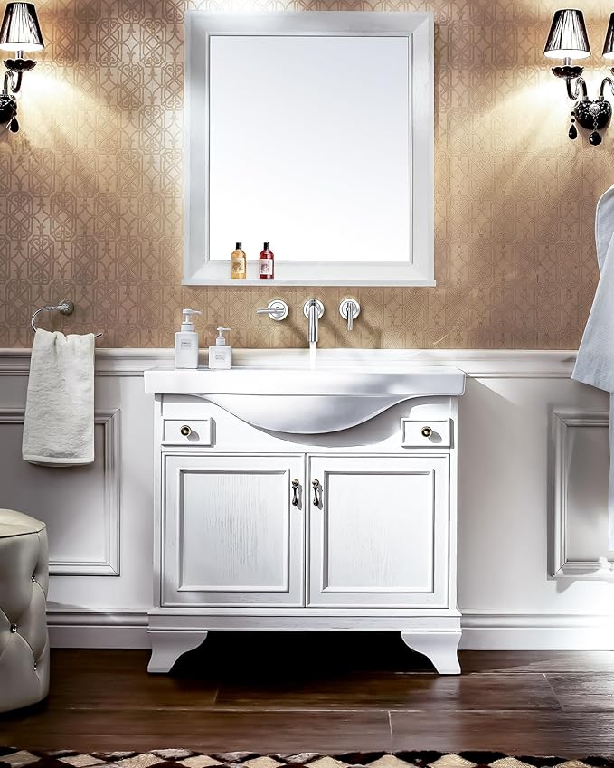 WOWOW Wall Mount Bathroom Faucet:Chrome Wall Faucet High Flow Two Handles Stainless Steels,Long Spout Reach,Widespread Bathroom Sink Faucet with Rough-in Valve 3 Holes Elegant Classic Spout