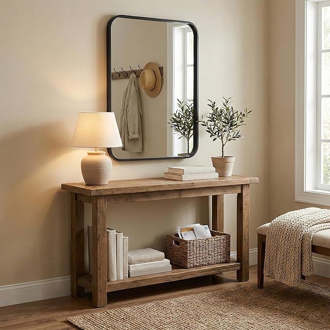 2 Pack Bathroom Mirrors for Over Sink, 24"x36" Matte Black Framed Vanity Mirror, Rounded Corner Rectangular Metal Mirror for Wall, Modern Farmhouse Industrial Decor