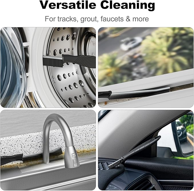 3-Pack Hard Bristle Crevice Cleaning Brush Household Use, Grout Brush for Small Tight Spaces, Multi-Use for Bathroom, Kitchen, Car, Window Tracks, Sinks, Deep Clean Corners, Edges, and Gaps (Black)